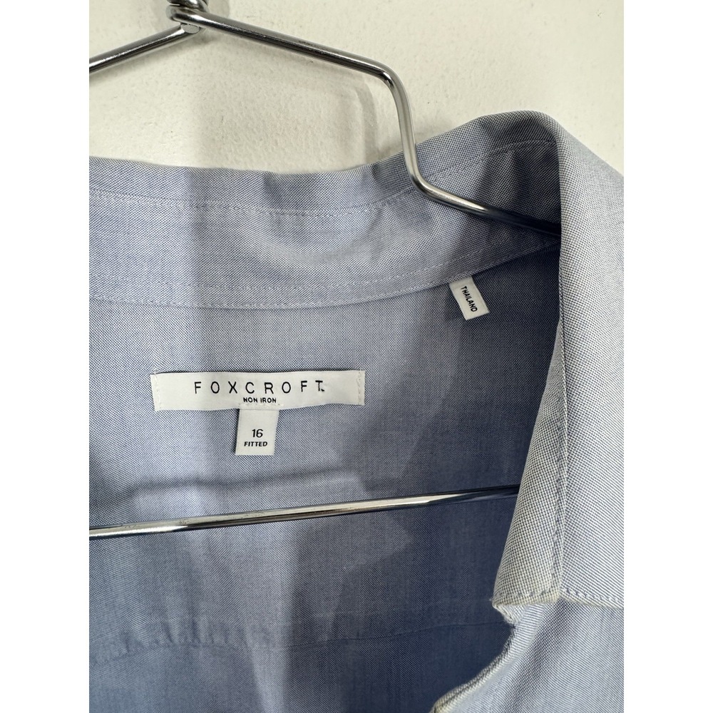 Foxcroft Non Iron Fitted Long Sleeve Button Up Blouse Top Shirt Size 16 Blue - Picture 3 of 9